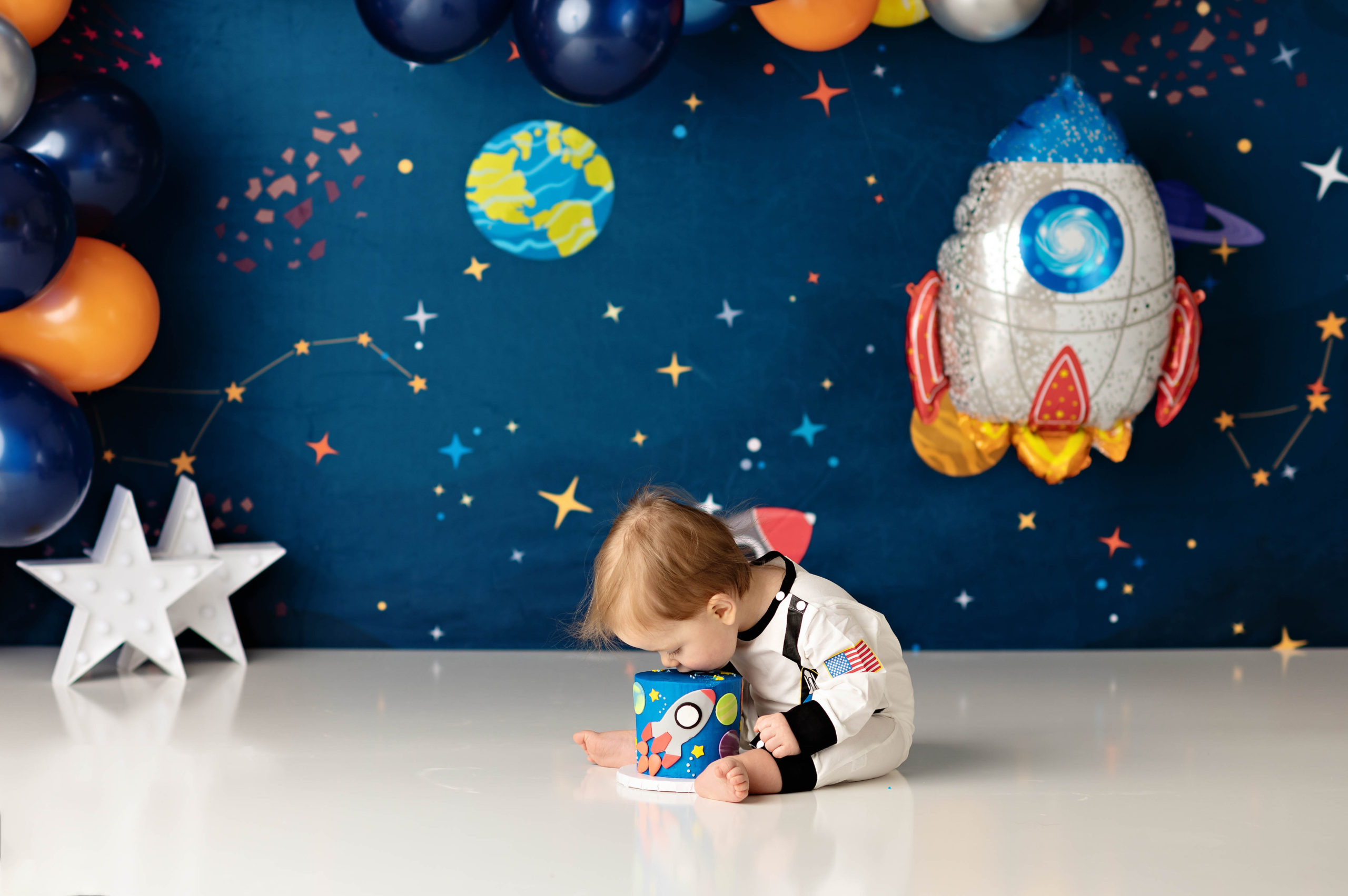 Calgary Space Astronaut Cake Smash Face in Cake